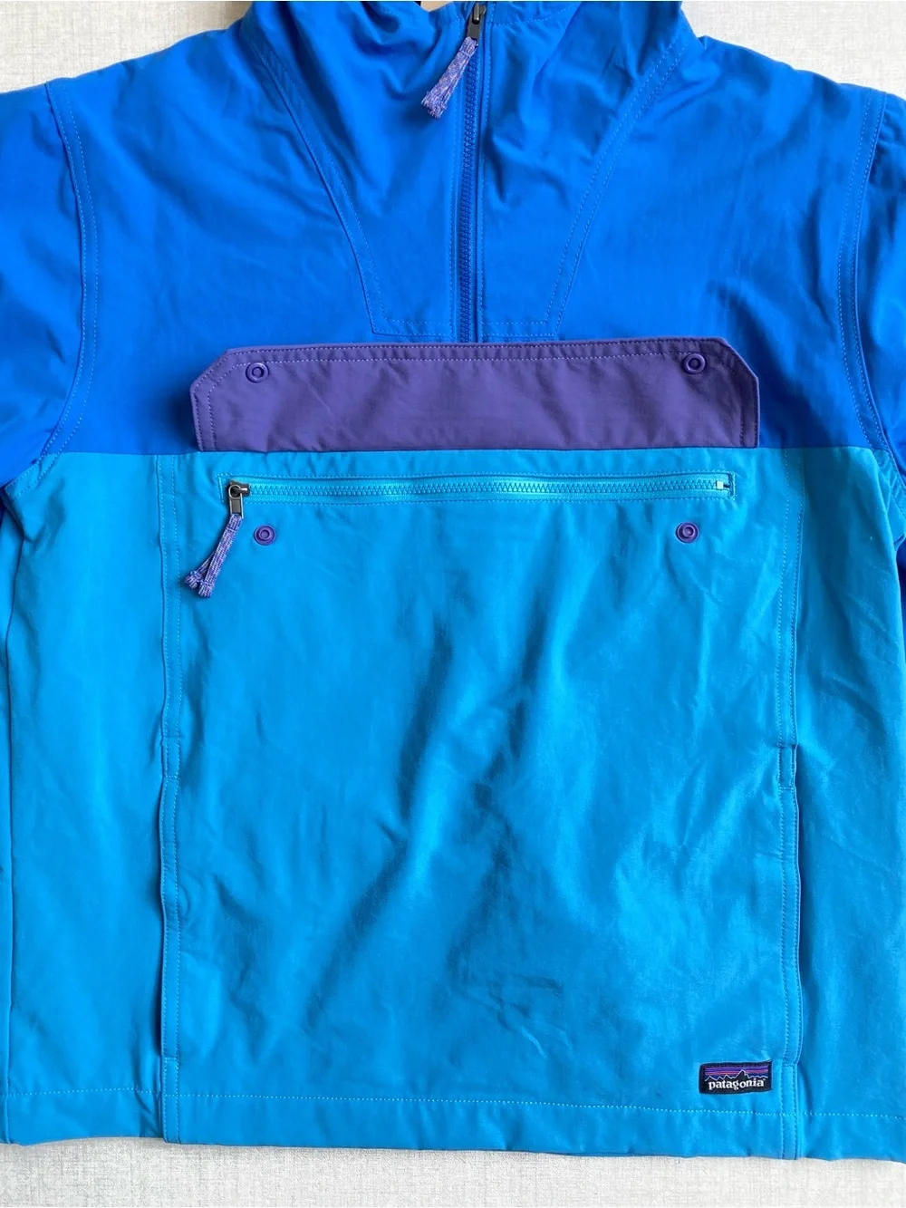 NWT Patagonia Kids Isthmus Anorak Hooded Jacket Blue Purple Size XL 14 40+ UPF